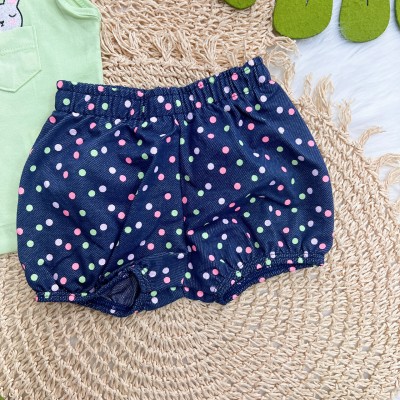 Conj. Blusa Coelhinha e Short Bolinhas Coloridas - Verde